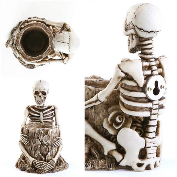 Skull PenHolder Skeleton Key Holder Makeup BrushHolder Home Office Desk Supplies - Picture 5 of 6